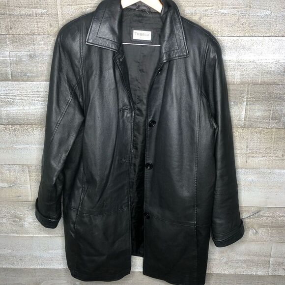 Tribeca womens small Studio vintage 90s black 100% leather button jacket - Picture 1 of 5